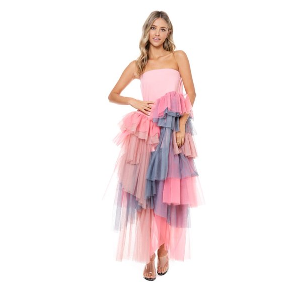 NEW Tov Holy Pink Tiered Tulle Maxi Skirt Dress S M L XL MSRP $262 - Picture 5 of 10